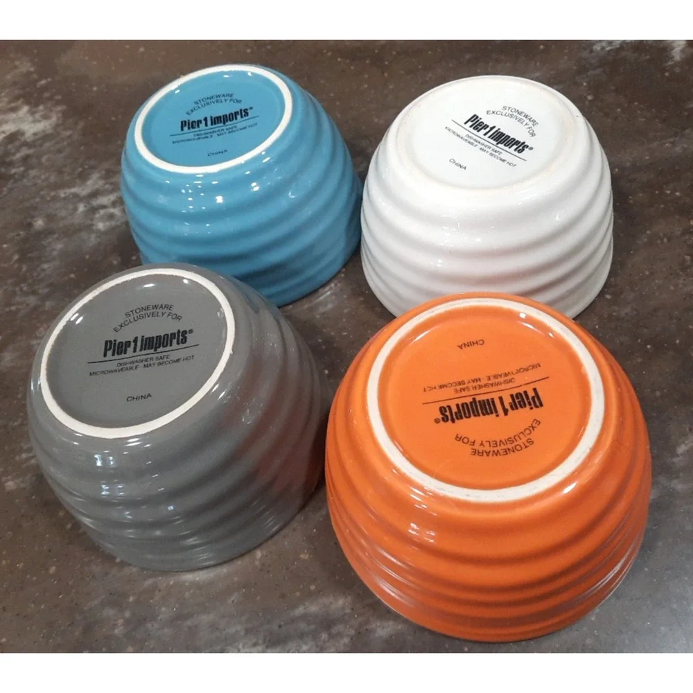 Pier 1 Imports Stoneware Bowls Set 4 Multicolor Ribbed Snack Dessert Condiment